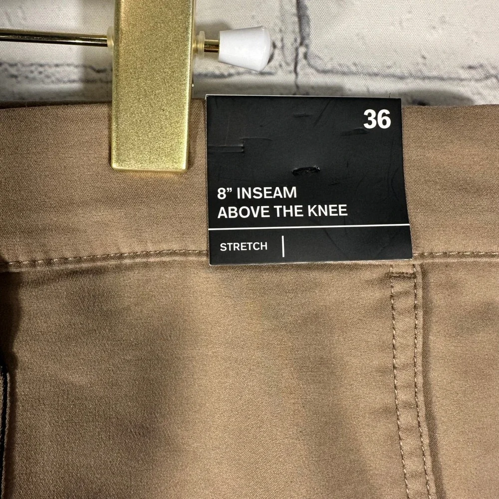 New Express Mens Dark Khaki Stretch Shorts 8 Inch Inseam Size 36 MEX615MM